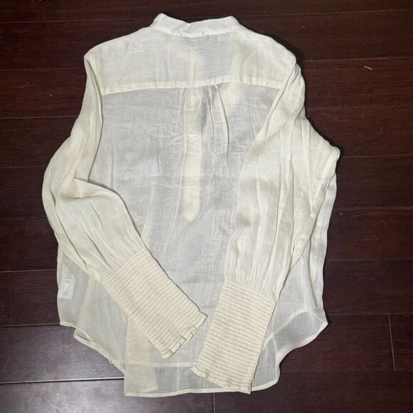 Rag & Bone White Silk Blend Blouse - Sheer Long Sleeve Popover Top - Picture 4 of 5